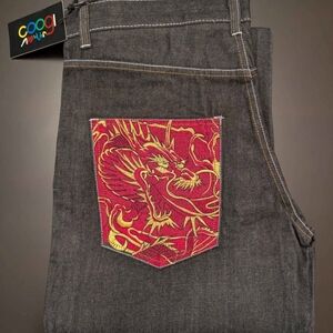 Coogi Men's Black Jeans with Red Dragon Design Size 38" Waist X 33" Length 🔥